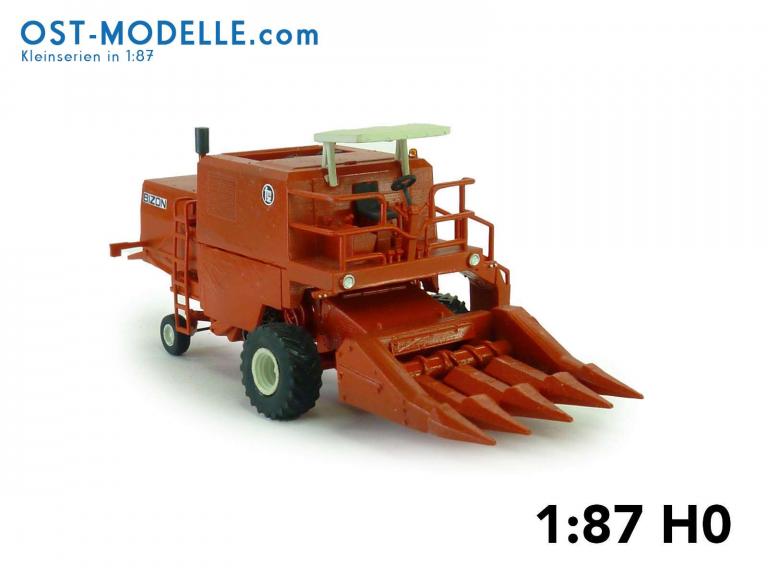 Preview: Mähdrescher BIZON Z056 mit Sonnendach vierreihigen Maispflücker rot